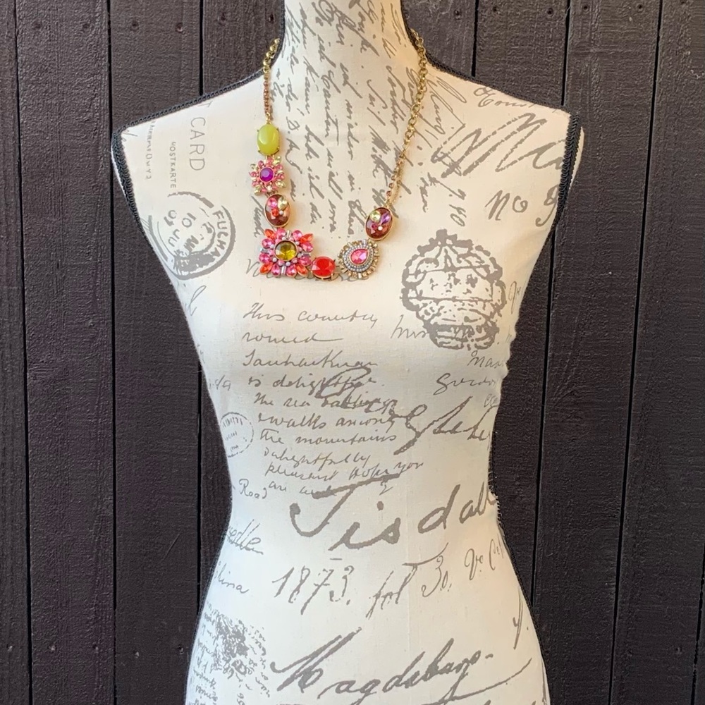 Betsey Johnson Vintage Bohemian Crystal Rhinestone Statement Necklace Colorful